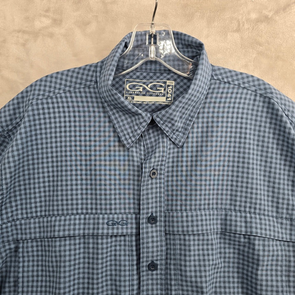 GameGuard Size XL Plaid Gingham Short Sleeve Button Up Blue‎ Shirt